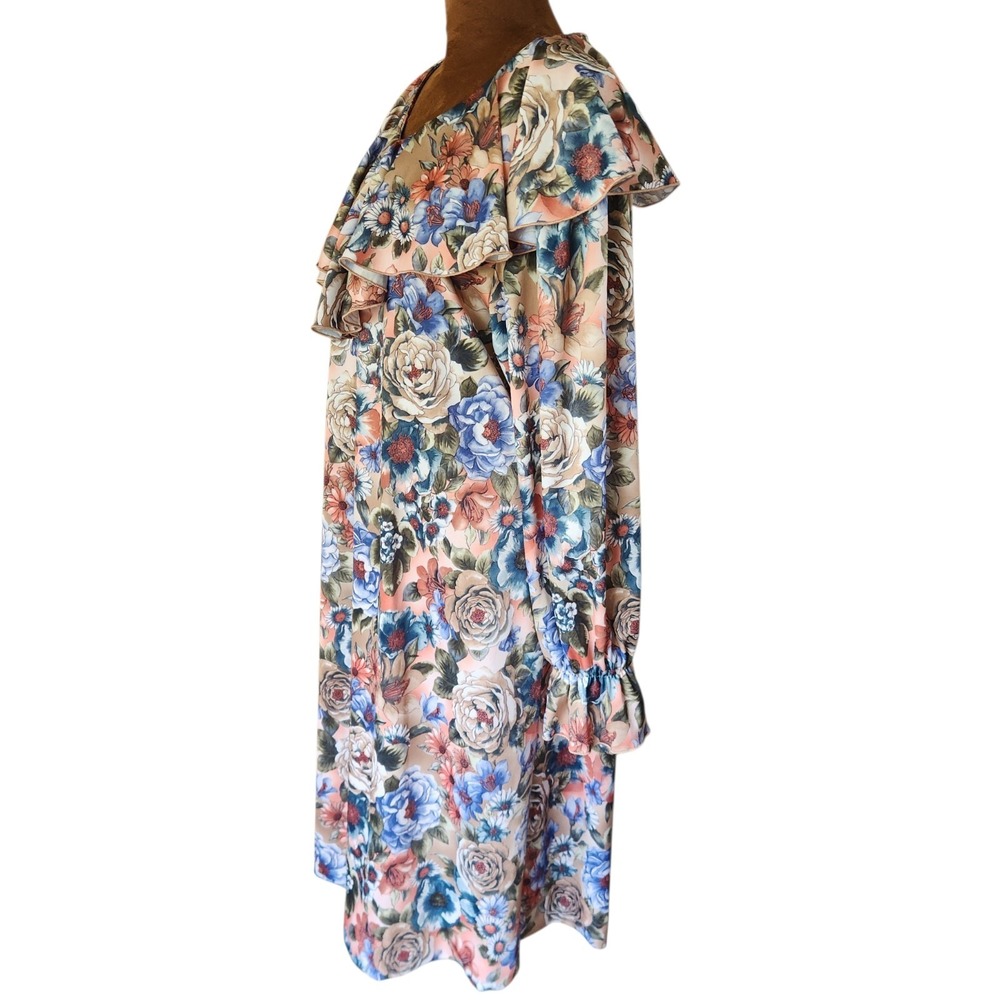 VTG 80s JoRo Fashions Floral Midi Dress Ruffle Bib Collar Made in USA Size 14 - Picture 4 of 8